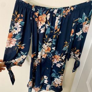 Navy blue flower tie dress